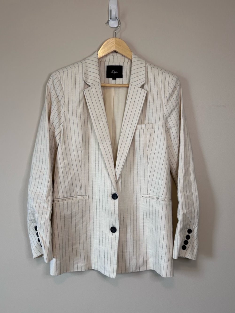 Rails Stanton Ivory Pinstripe Double Button Linen Cotton Blend Blazer Size Small - Picture 3 of 8